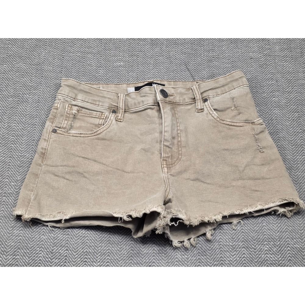 Kut from the Kloth Jane High Rise Distressed Tan Denim Shorts Womens 2 Raw Hem